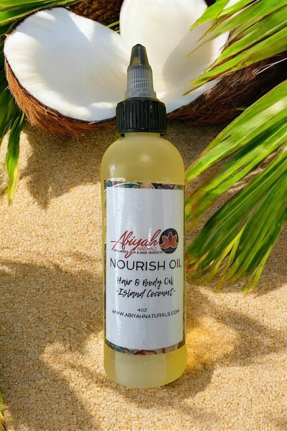 NOURISH-Island Coconut Scent: Herbal Hair and Body Oil 4 OZ