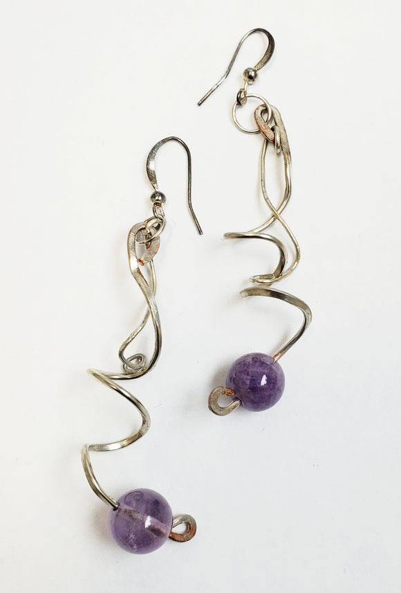Amethyst & Silver Wire Earrings