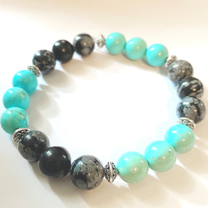 Genuine Snowflake Obsidian & Turquoise Bead Bracelet