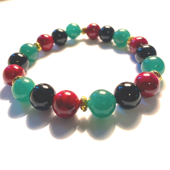 Red, Black, & Green Pan-African Heritage Genuine Gemstone Bead Bracelet